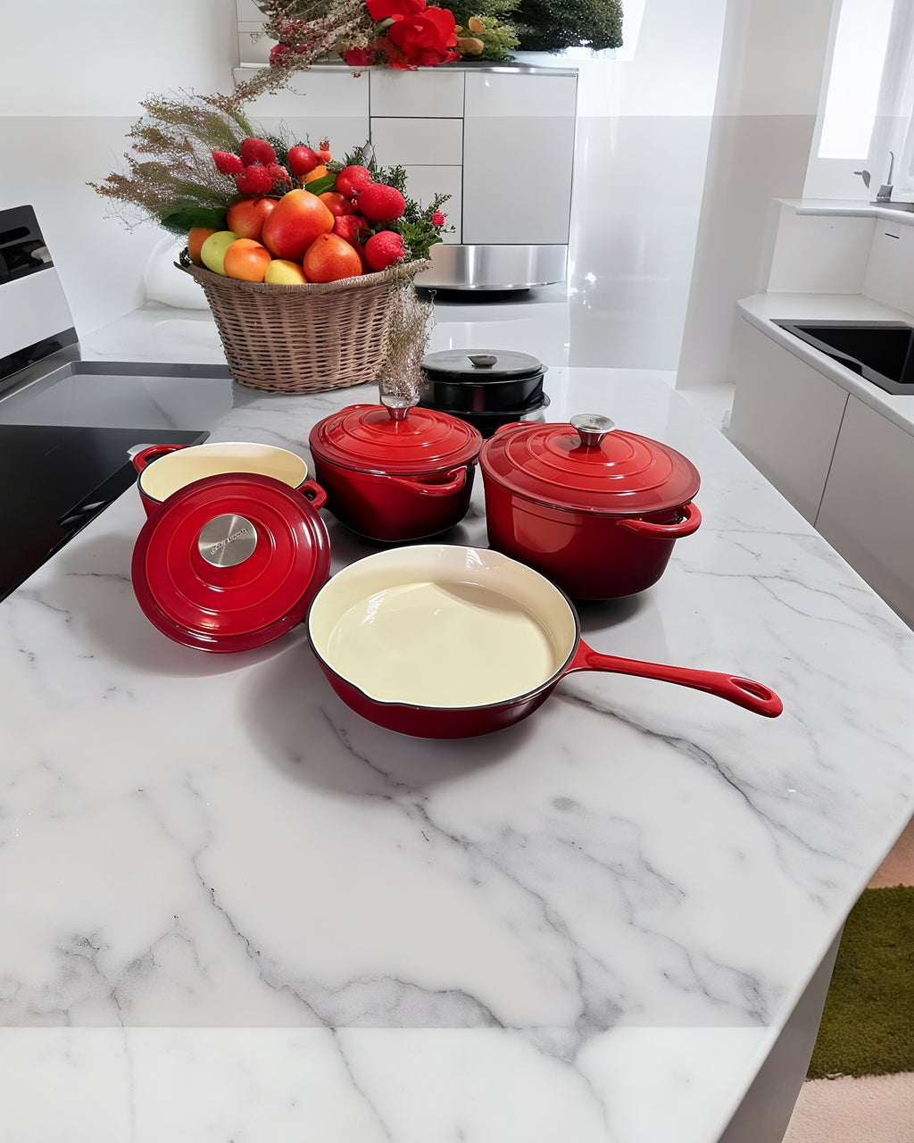 Red Enamel Cast Iron Dutch Oven Set - 3 Piece
