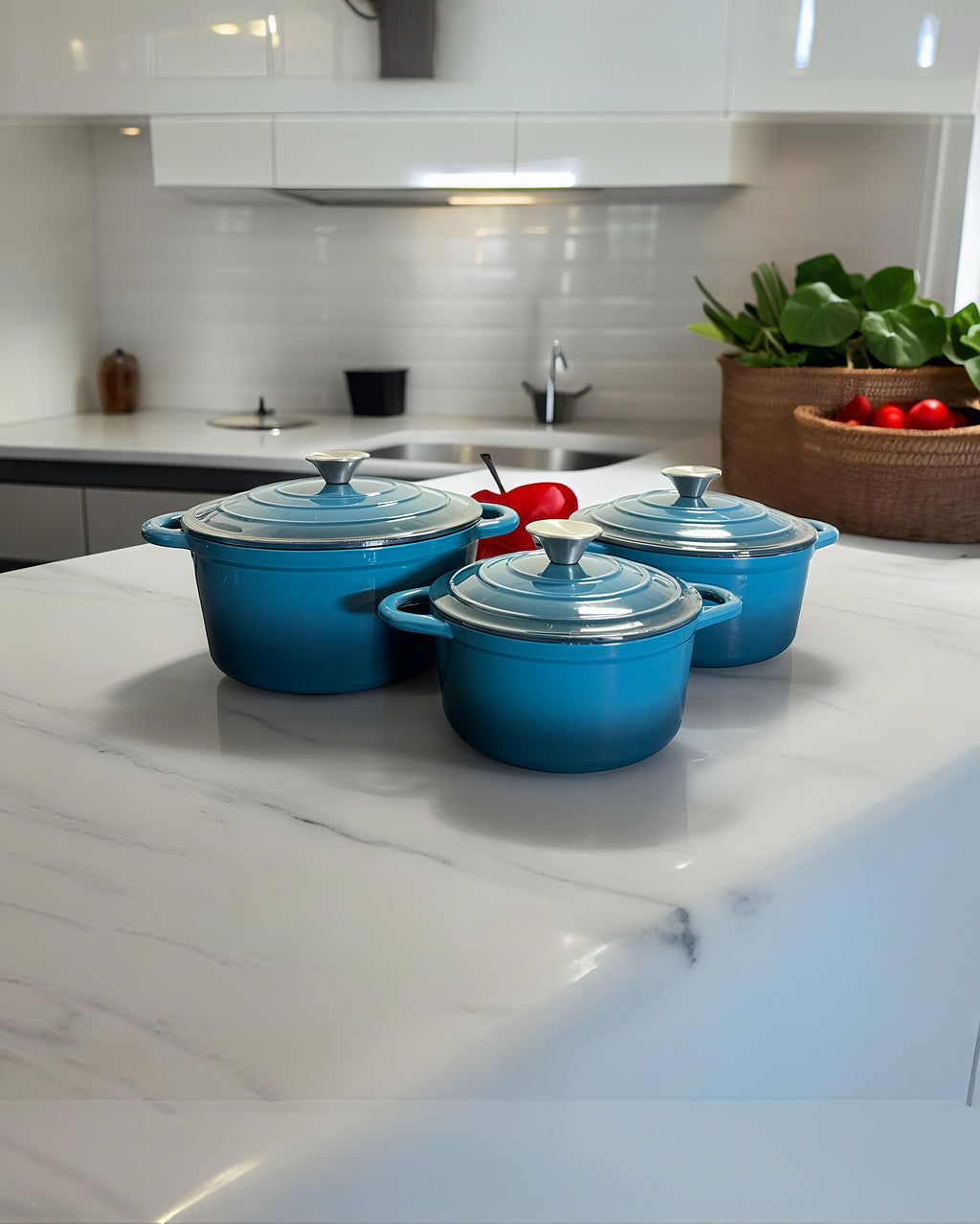 Red Enamel Cast Iron Dutch Oven Set - 3 Piece