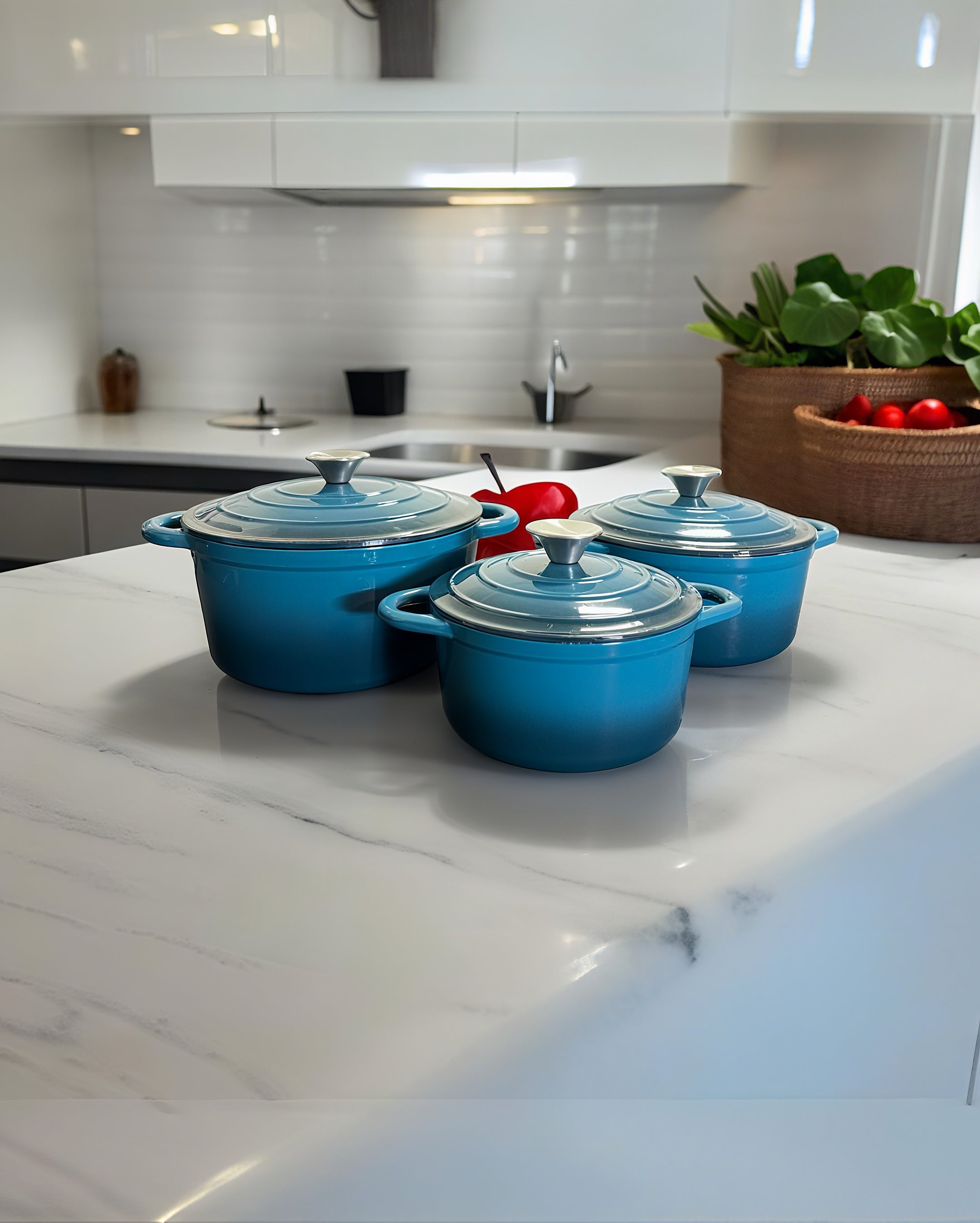 Red Enamel Cast Iron Dutch Oven Set - 3 Piece